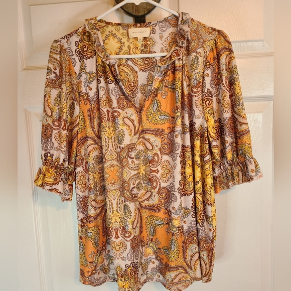 (595) Melloday Woman's  3/4 Length  Blouse,  Size: Large Color: Harvest - Picture 1 of 12